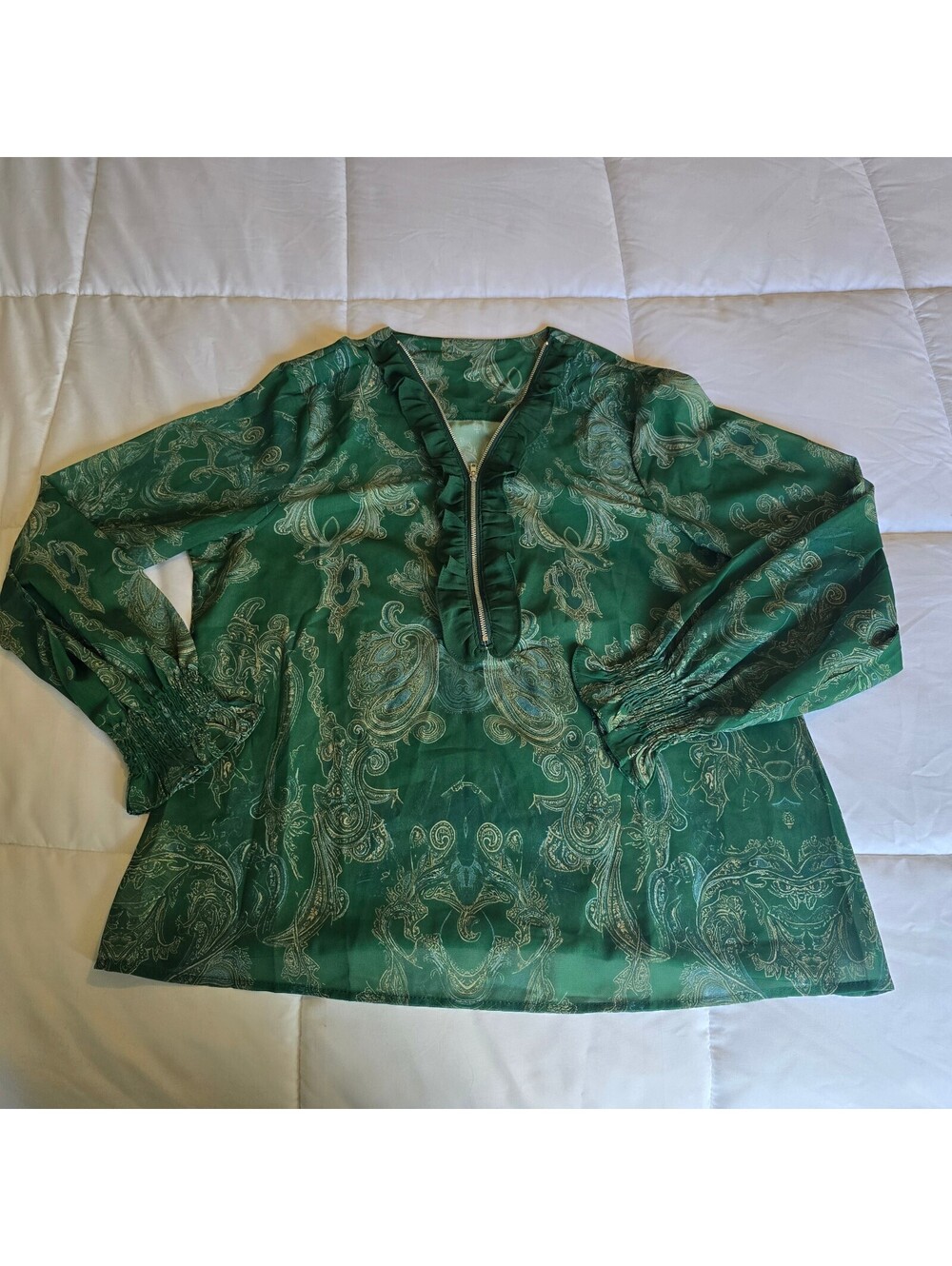 Green paisley long sleeve blouse